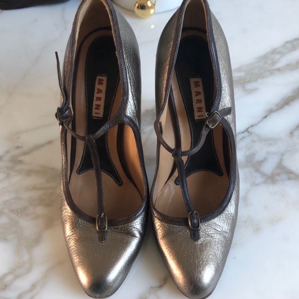 Marni Silver Heels with Black Trim